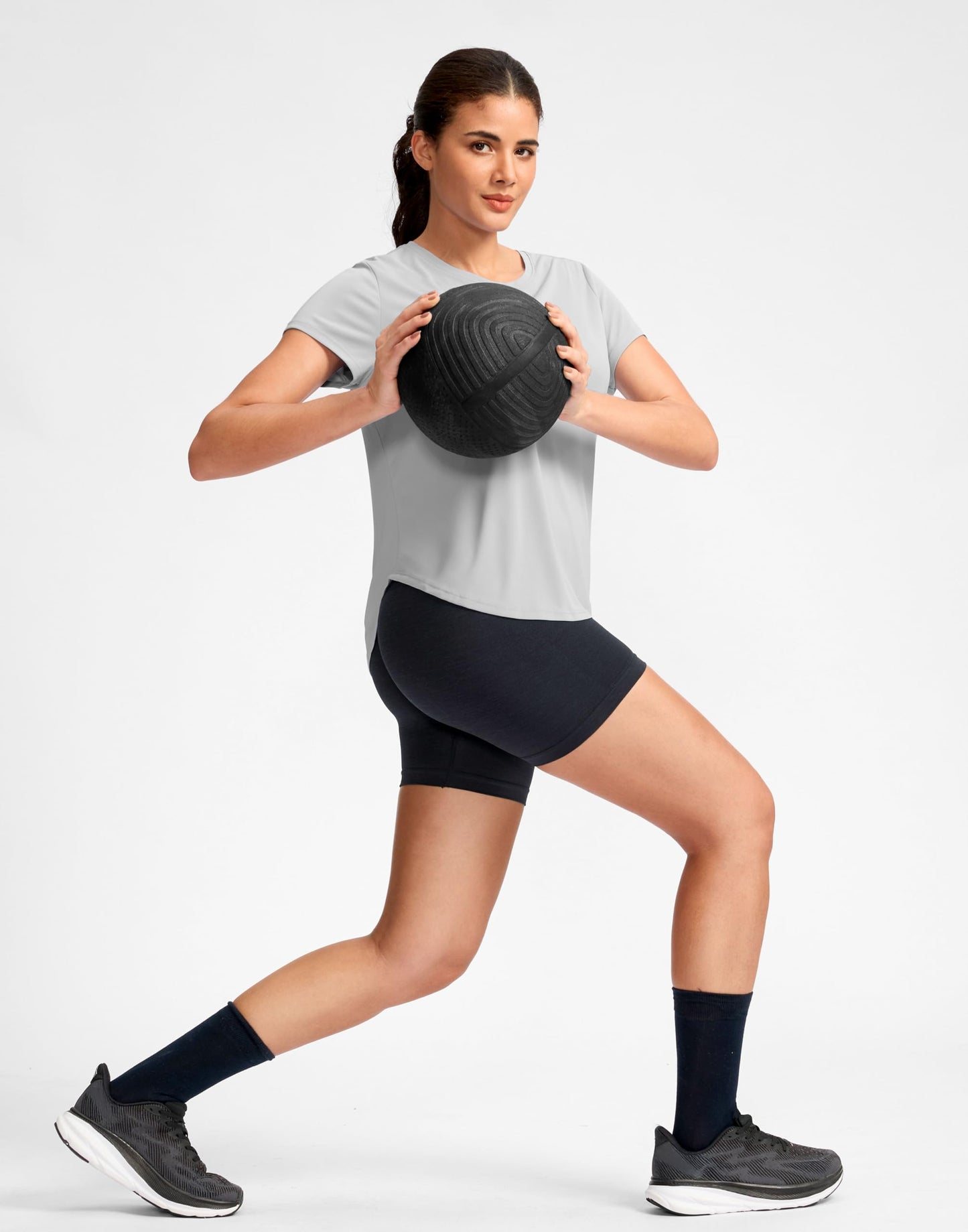 G Gradual Women's Workout Tops Short Sleeve Lightweight Athletic Yoga Running Shirts Loose Fit Quick Dry Gym T-Shirts(Light Grey,L)