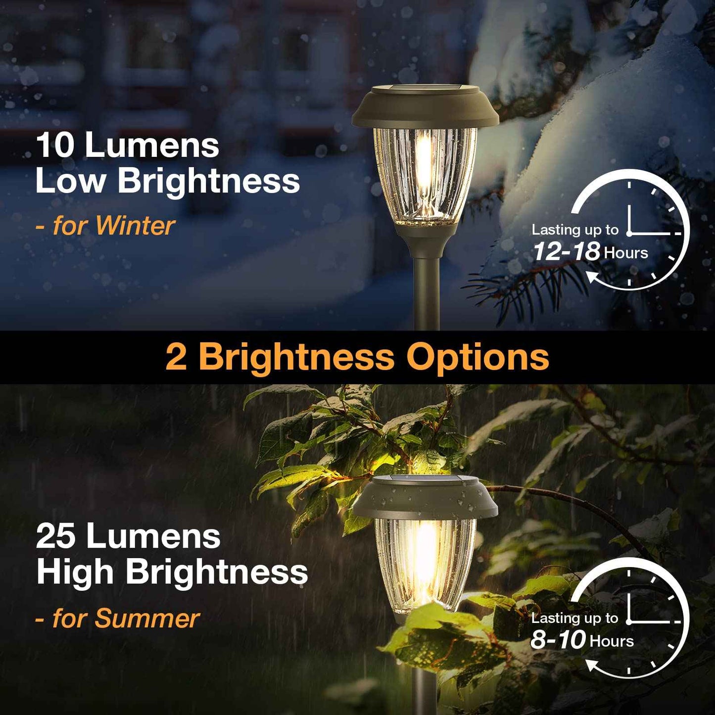 XMCOSY+ Solar Lights Outdoor 10/25 LM LED with 2 Lighting Modes, Solar Garden Lights Glass and Metal, IP65 Waterproof Solar Powered for Yard Pathway Walkway Driveway Patio (6 Pack, Warm White)
