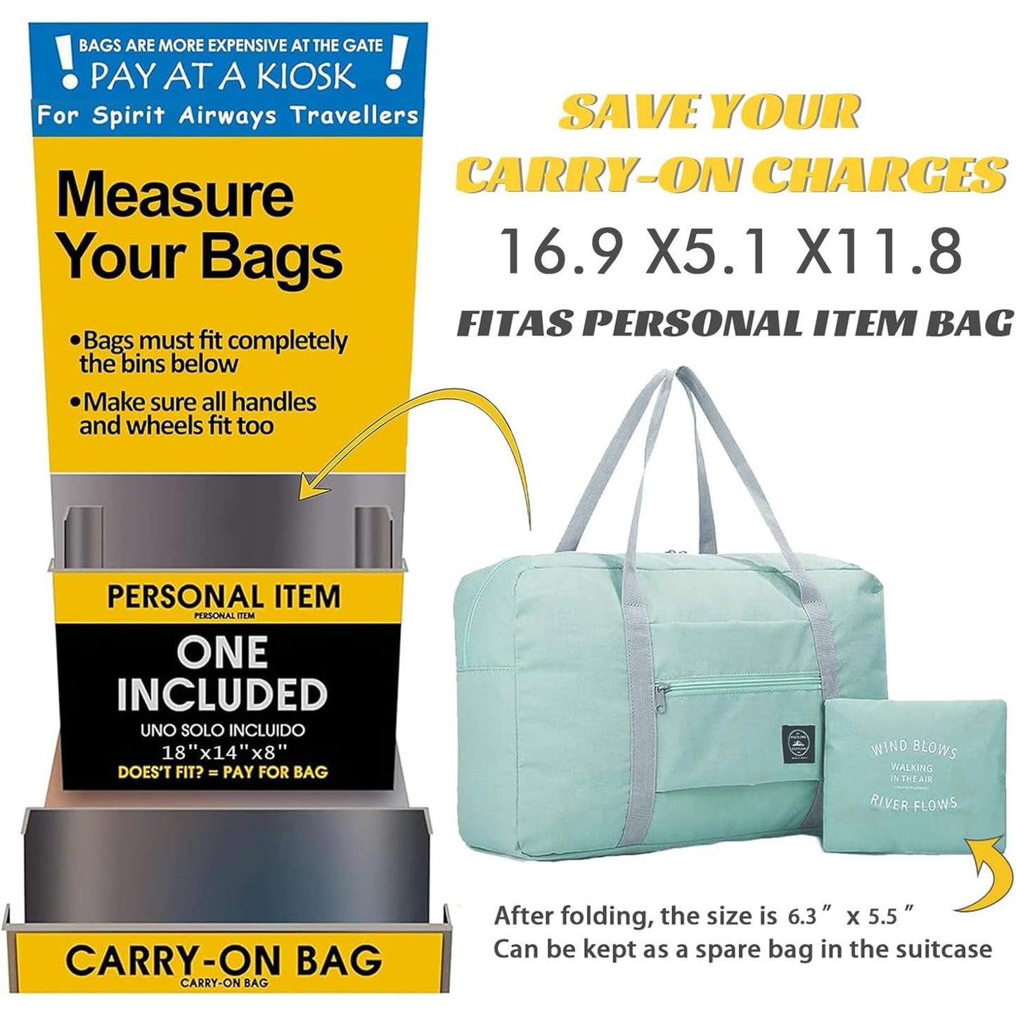 4PCS Foldable Travel Duffel Bag Tote Carry on Luggage Bag Spirit Airlines Personal item Sports Gym Bag Water Resistant Weekender Overnight Bags for Women and Men (Mix Colors)