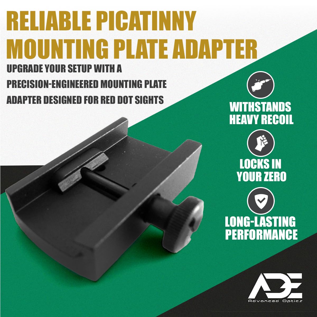 Ade Advanced Optics Picatinny Mounting Plate Adapter - Compatible with Doctor, Burris Fastfire, Vortex Venom/Viper, Meopta, Insight, Eotech MRDS, Sightmark Mini Shot Red Dot Sights
