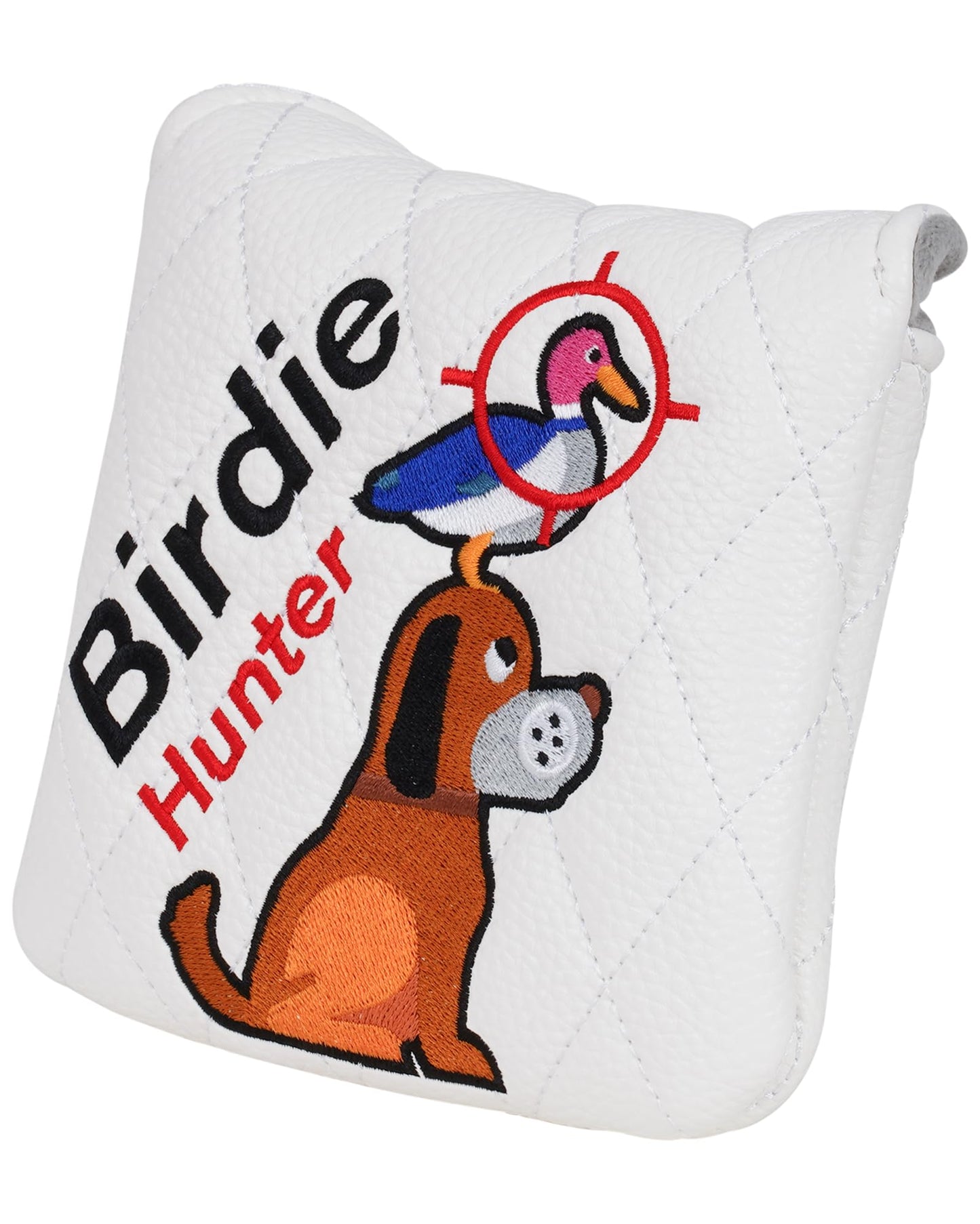 Big Teeth Golf Putter Cover Mallet Golden Retriever, Heel Shaft Golf Square Mallet Putter Cover Headcover Magnetic Birdie Hunting Embroidered Headcover White