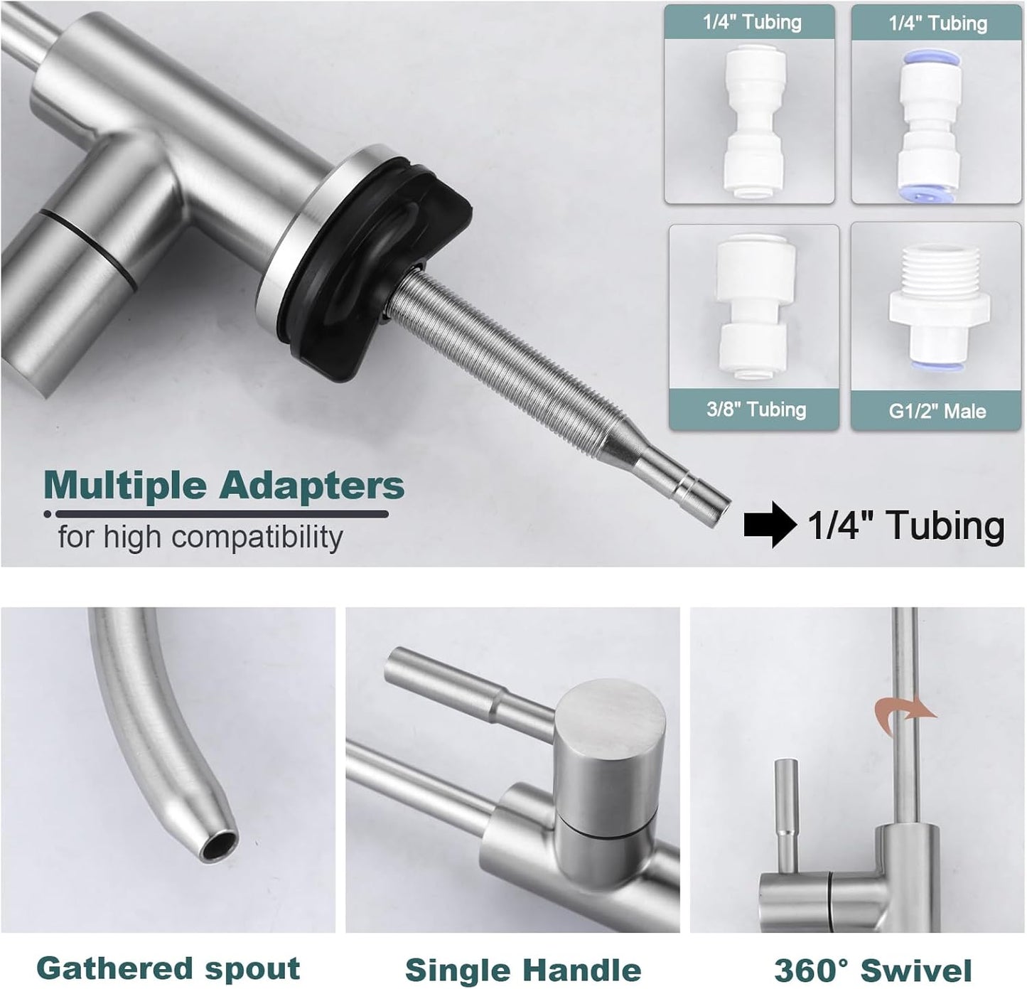 Stainless Steel Kitchen Faucet Combo with Water Filter - Brushed Nickel Sink Faucet for RO Systems