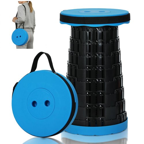 CXHSFNAL Portable Collapsible Stool, Adjustable Retractable Folding Stools, Upgraded Collapsible Seat for Outdoor Fishing, Hiking, Gardening, Travel, BBQ - Max 400lbs (Blue)