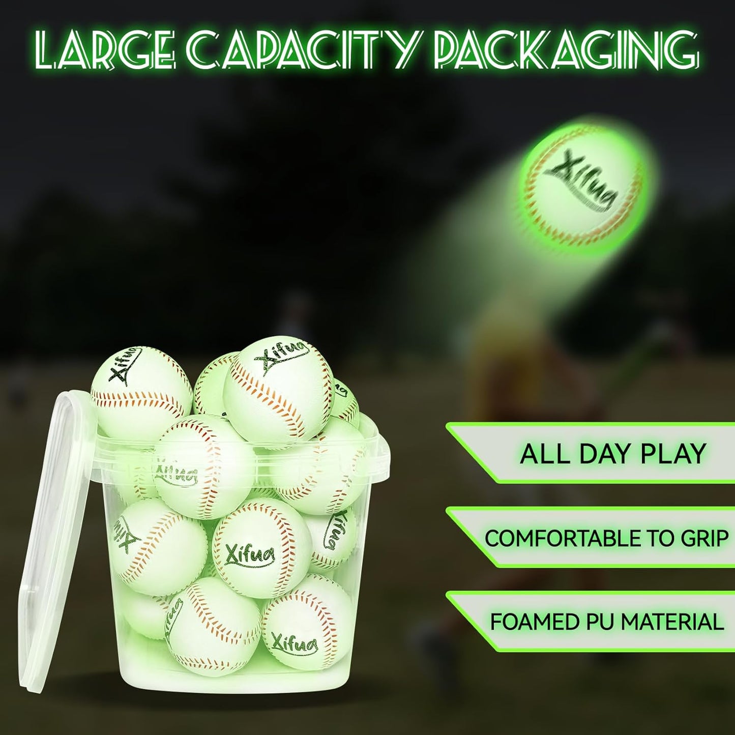 Skiennix Glow-in-the-Dark Foam Baseballs - 17-Pack Light-Up T-Ball Set for Kids Ages 3-10
