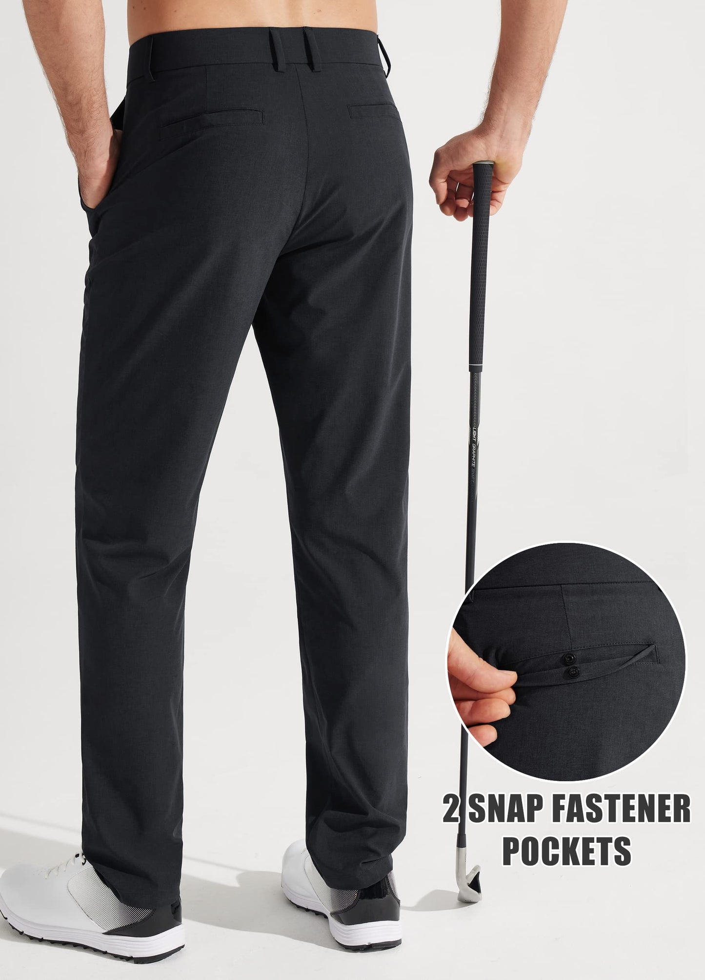 Libin Mens Golf Pants Stretch Work Dress Pants 30" Quick Dry Lightweight Business Casual Pant for Men Comfy Water Resistant, Black, 28W x 30L