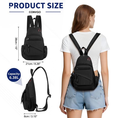 Convgo Crossbody Bag Casual Sling Bag for Men, Convertible Backpack, 3-in-1 Anti-Theft Shoulder Bag Trendy Daypack for Travel,Large, Black