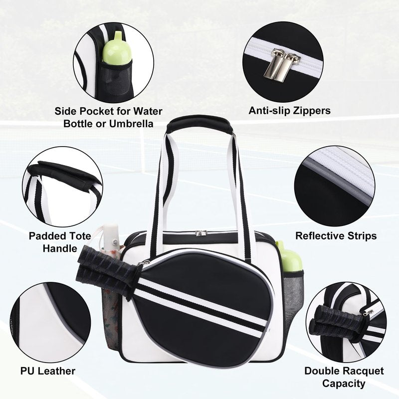 SPOENGRU PU Leather Pickleball Paddle Bag - Small Fashion Tote for Women & Men