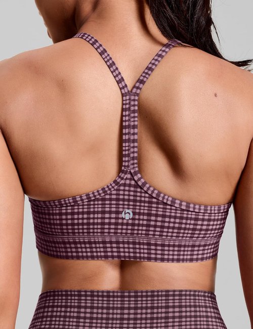 HeyNuts to Freest Womens Y Back Sports Bra, Low Impact Spaghetti Thin Strap Racerback Wirefree Workout Athletic Basic Gym Yoga Tops Padded with Built in Bras Vintage Desert Rose Grid S