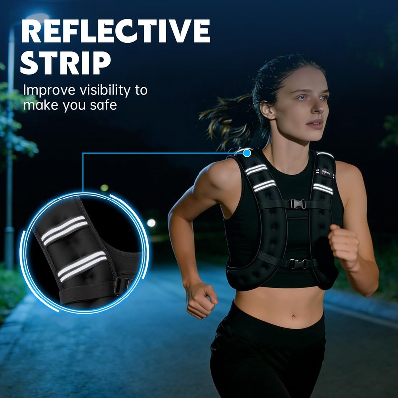 Troispot Weighted Vest, 20LB Weight Vest with Reflective Stripe, Body Weight Vest with Back Mesh Pocket for Women & Men, Home Gym & Outdoor Strength Training