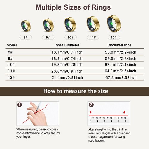 Smart Ring for Women Men,Fashion Minimalist Fitness Ring & Sleep Tracker Ring with Heart Rate,SPO₂,Blood Pressure,5ATM Waterproof Health Ring,No Subscription,Travel-Friendly Couple Gift(Size11,Gold)