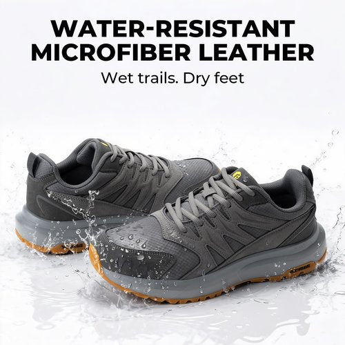 FitVille Men's Outdoor Hiking Shoes with High Traction Outsole, Water-Resistant & High Rebound Cushioning, Low-Top Trailing Shoes for Walking Trekking Camping Slate Gray