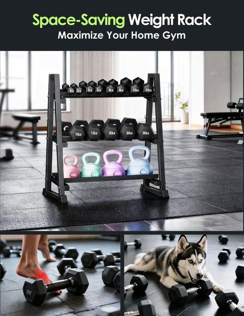Leteuke Dumbbell Rack, 3 Tiers Heavy Duty Weight Rack for Home Gym, Trapezoidal Frame Space Saving Weight Storage Racks for Dumbells, Kettlebells, Barbells, Dumbbell Rack Stand Only (1300LBS Capacity)