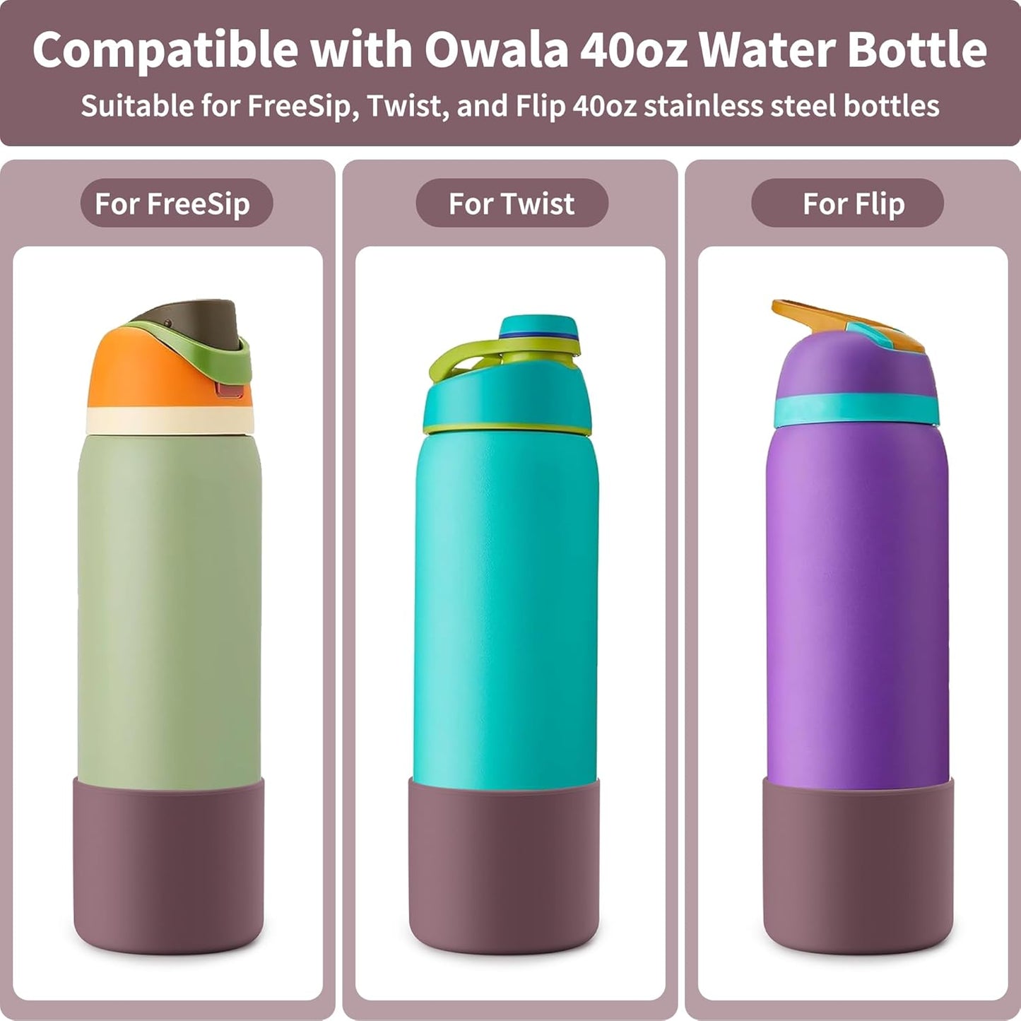 Owala Silicone Water Bottle Boot - Anti-Slip Protective Sleeve for 40 oz Twist & FreeSip | Reddish Brown