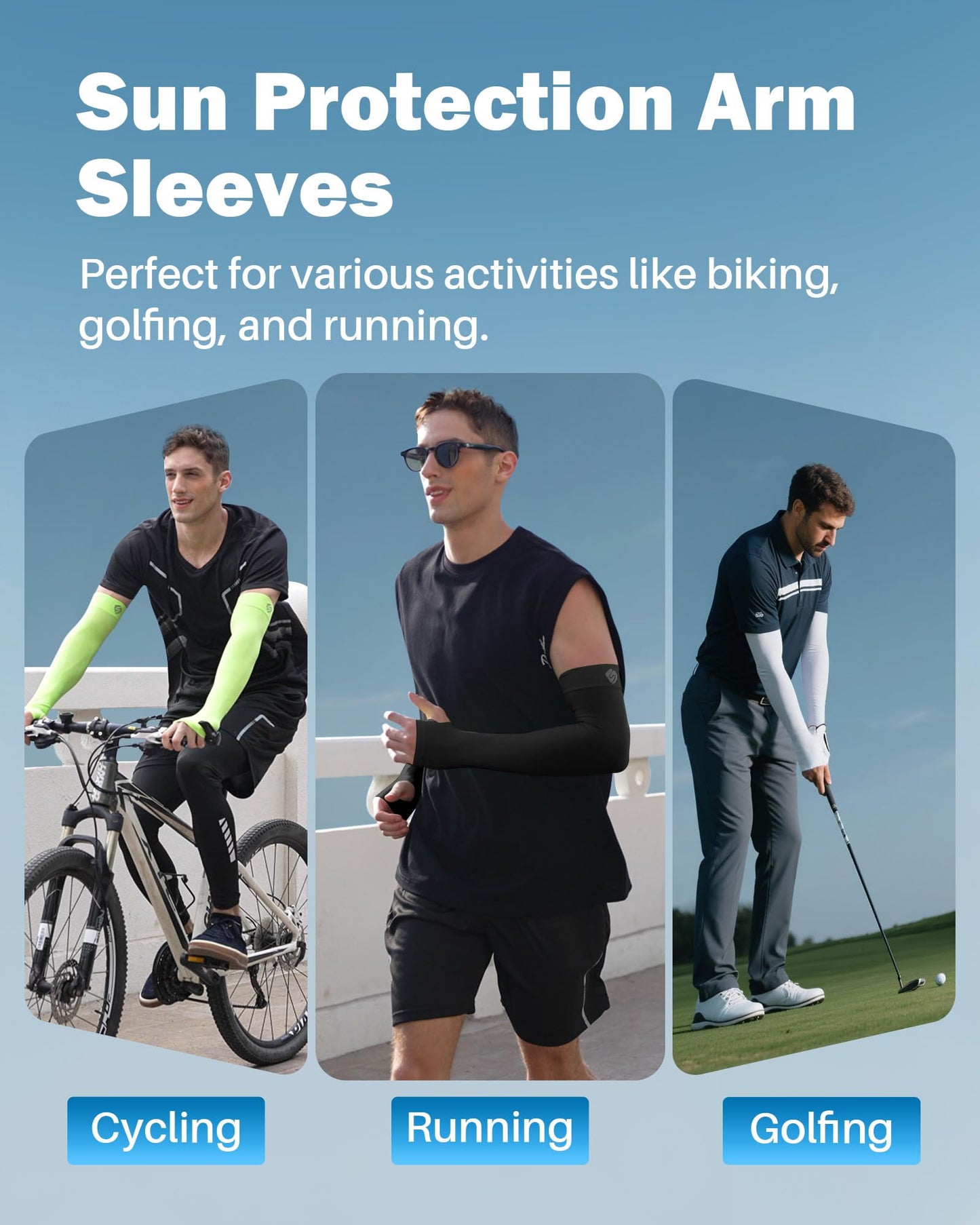 SHINYMOD Arm Sleeves for Men Women Sun Protection UV Cooling Compression Sleeve Cover Up Tattoo for Arms, 3 Pairs