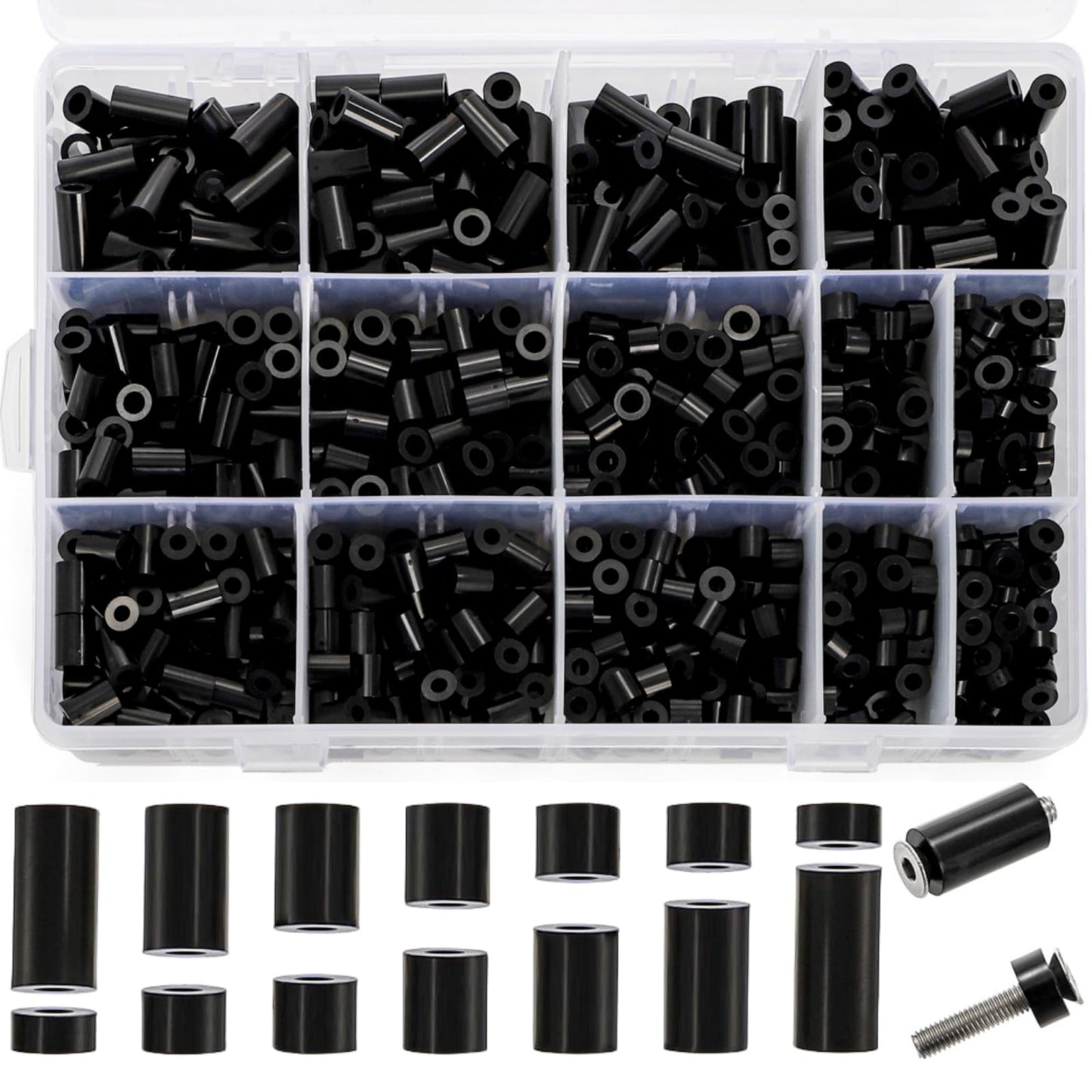Acshio 1000 Pack Electrical Outlet Screws Spacers, Nylon Round Spacers for M3 M4 Screw, Black Spacer Electrical Outlet Assortment Kit Without Threaded for Electrical Screws, Switch, Receptacle