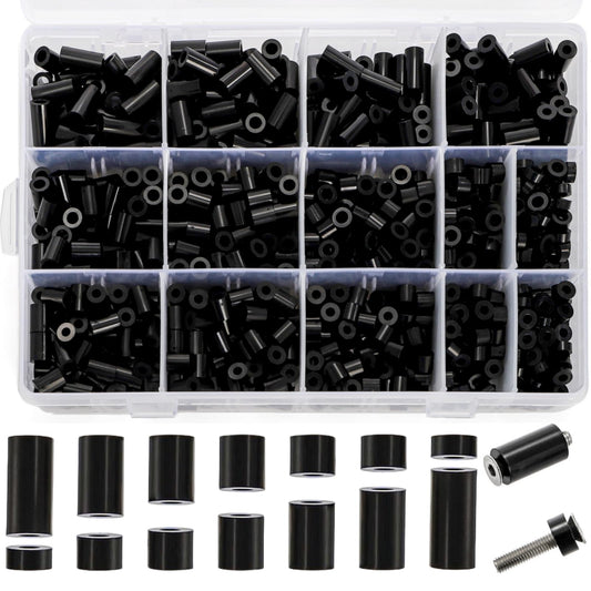 Acshio 1000 Pack Electrical Outlet Screws Spacers, Nylon Round Spacers for M3 M4 Screw, Black Spacer Electrical Outlet Assortment Kit Without Threaded for Electrical Screws, Switch, Receptacle
