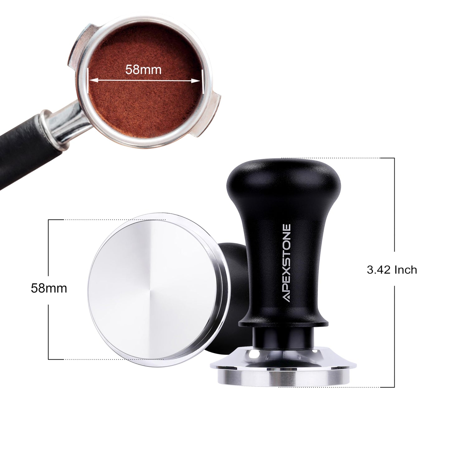 Apexstone Coffee Tamper Spring Loaded 58mm, Espresso Tamper 58mm Spring Loaded, Calibrated Espresso Tamper 58mm
