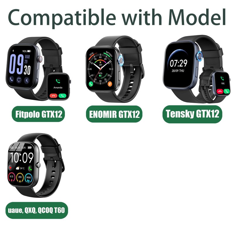 GTX13, GTX12 Smart Watches Band, Lamshaw 22mm Silicone Lace Slim Thin Hollow-Out Replacement Straps Compatible for Fitpolo GTX12, ENOMIR GTX12, Tensky GTX12, uaue T60, QXQ T60, QCOQ T60 Smart Watches (for 22mm size band, 3 pack-White+Black+Blue)