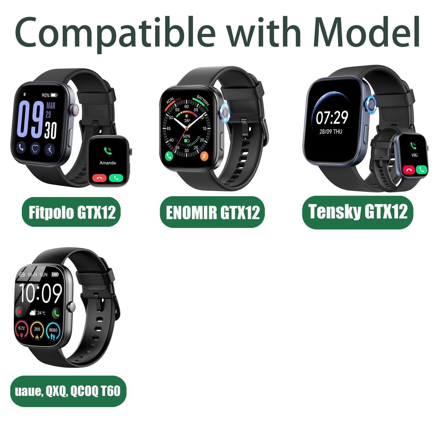 GTX13, GTX12 Smart Watches Band, Lamshaw 22mm Stainless Steel Metal Replacement Straps Compatible for Fitpolo GTX12, ENOMIR GTX12, Tensky GTX12, uaue T60, QXQ T60, QCOQ T60 Smart Watches (for 22mm size band, Silver-Rose Gold)