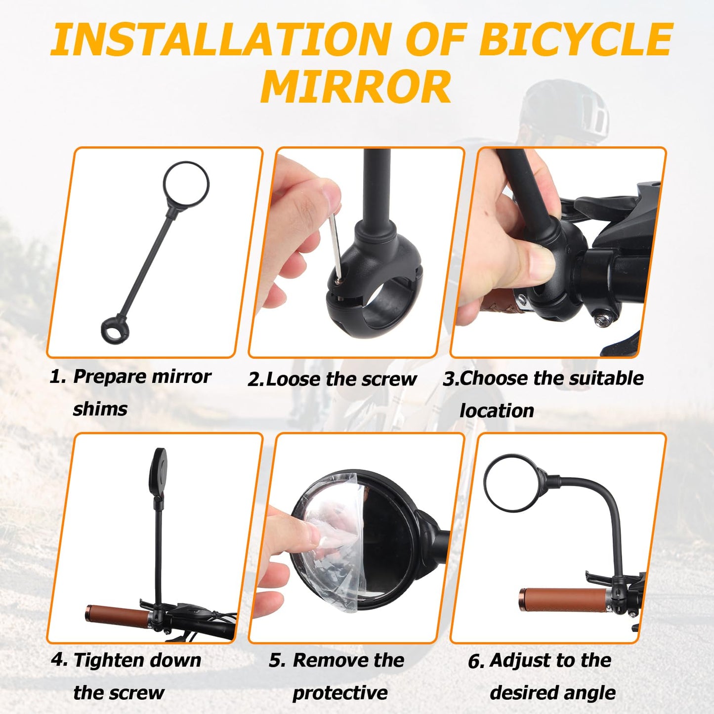 PUYUEYAO Bike Mirror for Handlebar, Adjustable Bicycle Mirror Handlebar Mount, Wide angle rear View shockproof convex mirror for Safe Cycling, Easy Installation, (1 Black-round)