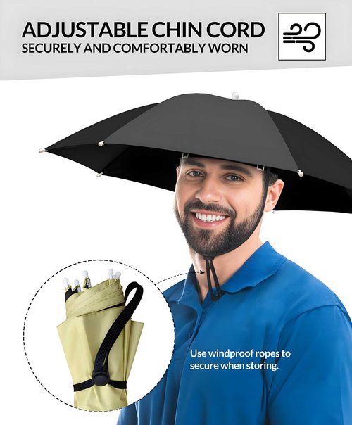 NOUCCI Fishing Umbrella Hat for Adults Women and Men-Lightweight Sun & Rain Cap with 8 Ribs, <0.5 oz, Fits 20.9"-25" Heads, Perfect for Fishing, Gardening, Camping, Beach & Outdoor Activities
