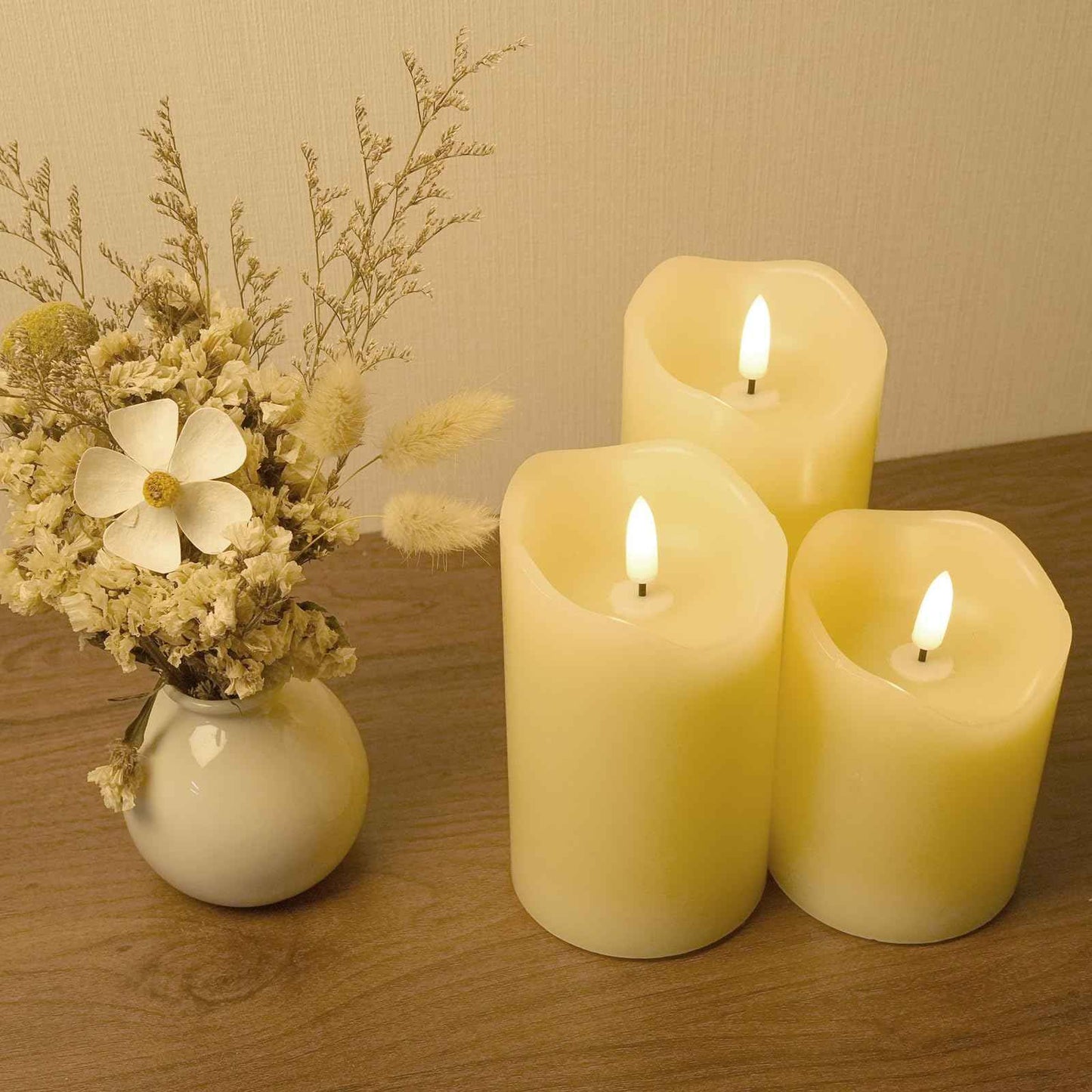 Homwamee Flameless Candles with Remote - Realistic 3D Flickering LED Candles, Timer & 3 Sizes (4”/5”/6”), Battery Operated Safe Real Wax Candles for Home/Wedding/Party Decor, Set of 3