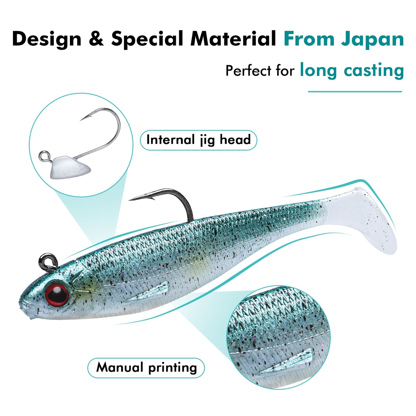 TRUSCEND Power Soft Fishing Lures Pre-Rigged BKK Hook, Japan Formula, Slow Sinking, Swimming, Jerking, Freshwater or Saltwater Swimmer for Bass Trout Pike Fishing, B-2.8in,6PCS
