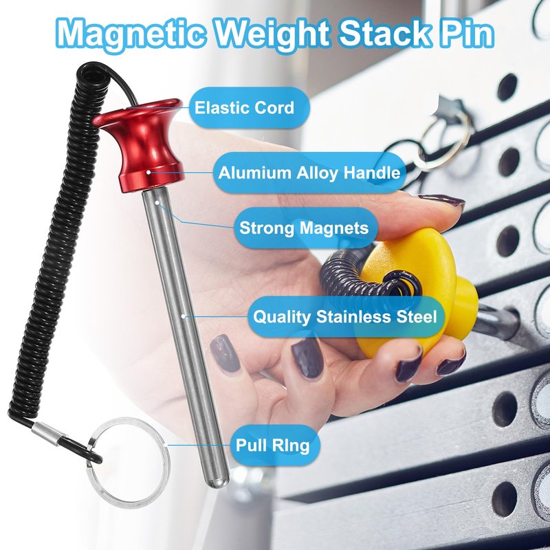 PATIKIL Pin Tensile, Weight Stack Pin 3/8 Inch Diameter 4 Inch Locking Space Magnetic Gym Pin Universal Weight Stack Replacement Weight Selector Pin for Home Gym Machine, Red