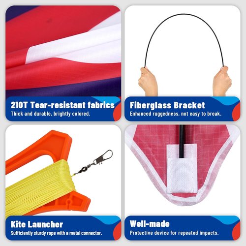 Delta Kite Set - Easy Launch for Kids & Adults | Perfect for Beach & Park Activities - American Flag Design