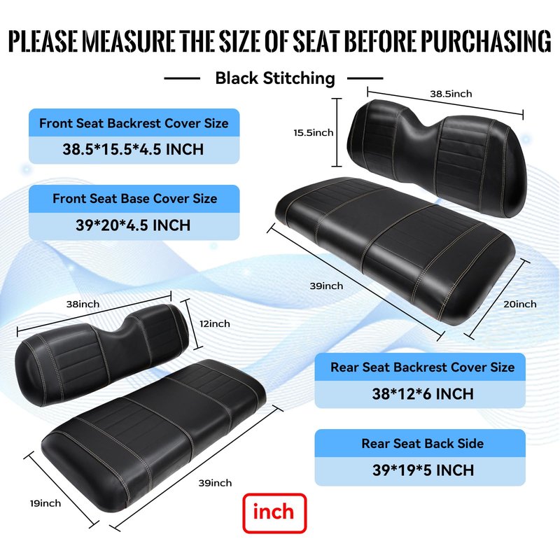 SHUNCHENXIANG 4PCS Golf Cart Seat Covers Kit fits Club Car Precedent 2004+, Black Stitching Breathable Washable Dettachable & Easy to Clean