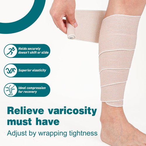 AZEN Premium 15 Pack Elastic Bandage Wrap 4 Inch, Compression Wrap Bandage for Legs, Lymphedema Wraps for Legs, Ankle, Knee, Tummy, Body, Latex-Free