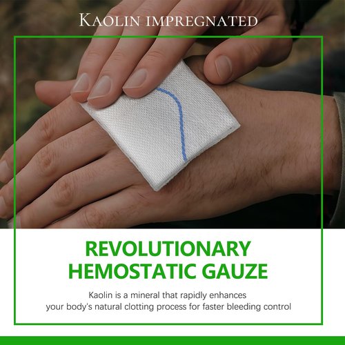 Hemostatic Gauze for Quick Clot Trauma Kit – 3" x 5' Kaolin Infused Quick Clot Gauze & Bleed Stop Dressing, Sterile Z-Fold Wound Packing for Emergency First Aid, Tactical IFAK & Survival Gear (1)