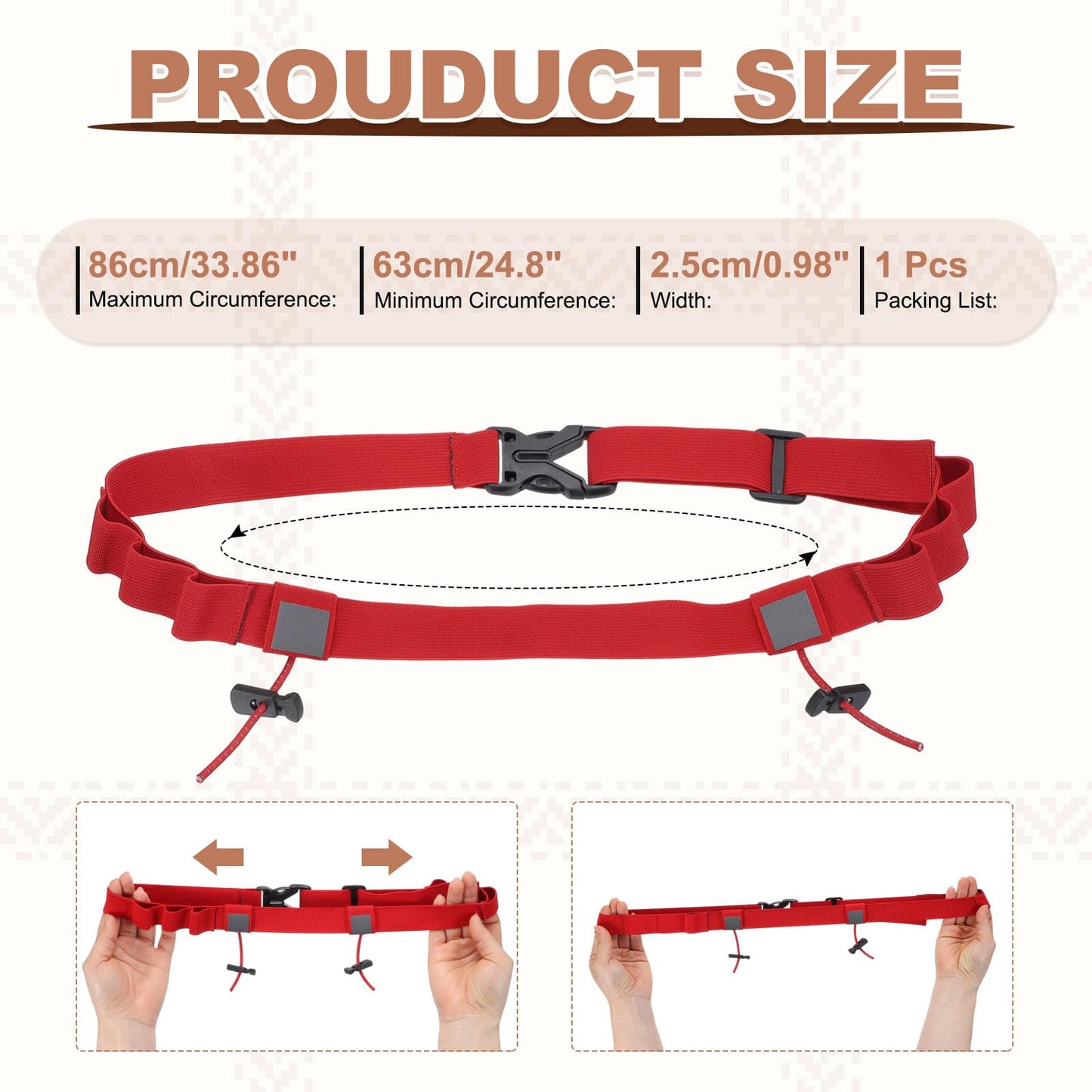 YELARXI Bib Belt, Race Belt Triathlon Running Number Holder Elastic Comfortable with 6 Gel Loops, Sport Race Bib Holder 1Pcs, Red for Runners/Marathon/Cycling