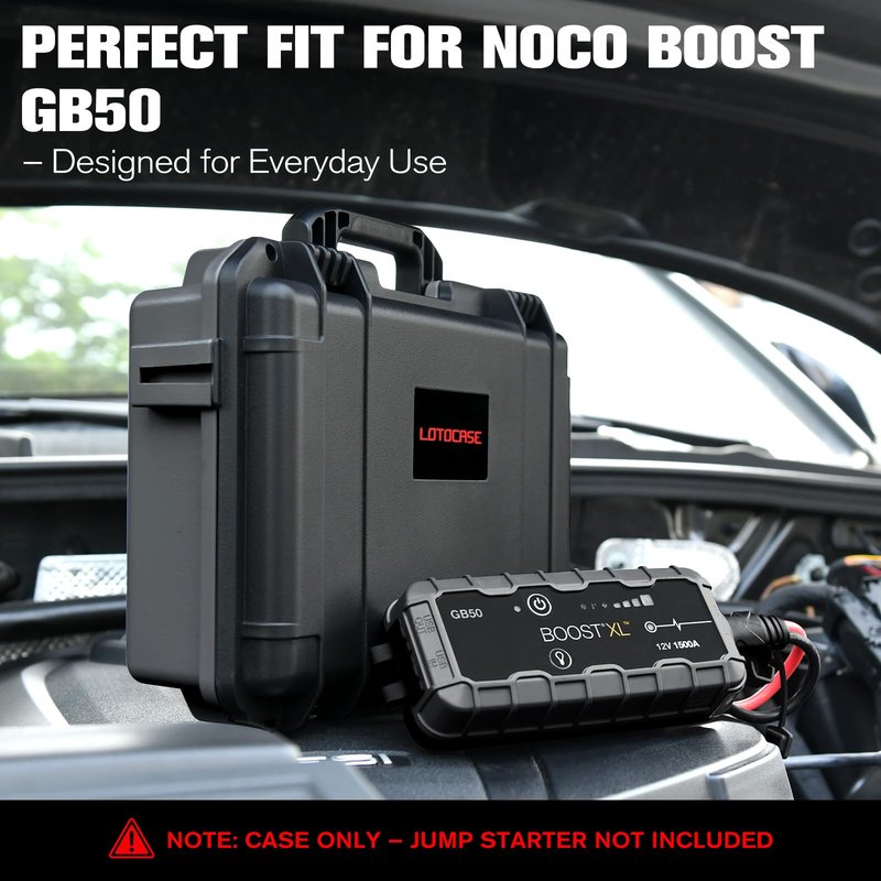 LOTOCASE Case for NOCO Boost GB50 – Waterproof Hard Shell Carrying Case with Custom Pre-Cut Foam, Shockproof Protective Travel Box Compatible with Boost GB50 UltraSafe Jump Starter