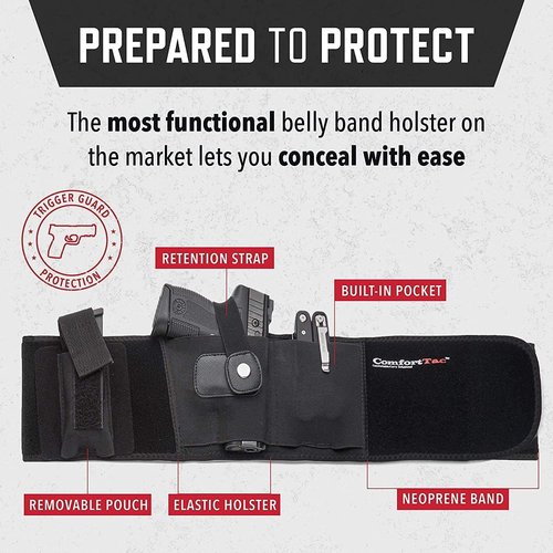 ComfortTac Belly Band Holster - Versatile Gun Holster for Smith & Wesson, Glock, Ruger | Fits Most Pistols and Revolvers