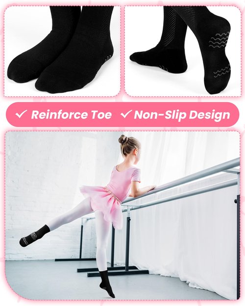 Twistover 4 Pairs Dance Non Slip Socks for Dancer Women Girls Ballet Dancing Socks with Spin Spot Compression Ankle Stockings(Black,Large)