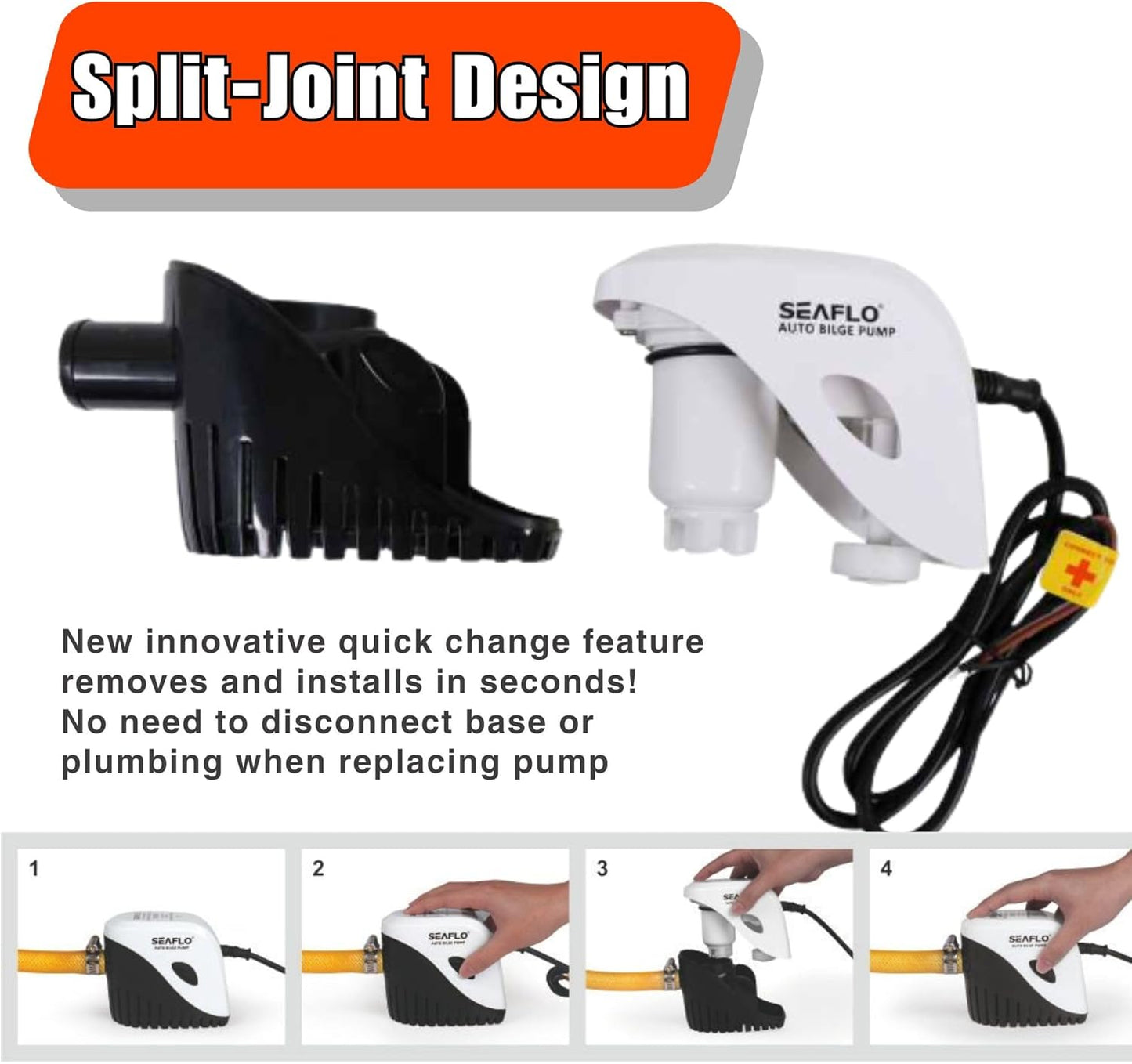 SEAFLO 1100GPH Submersible Bilge Water Pump - Automatic with Magnetic Float Switch | 4-Year Warranty