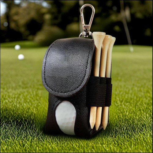 Personalized Golf Balls Bag, Mini Golf Ball Pouch Tee Holder Portable Leather Storage Bag Fathers Day Birthday Gift for Men Women (Black)