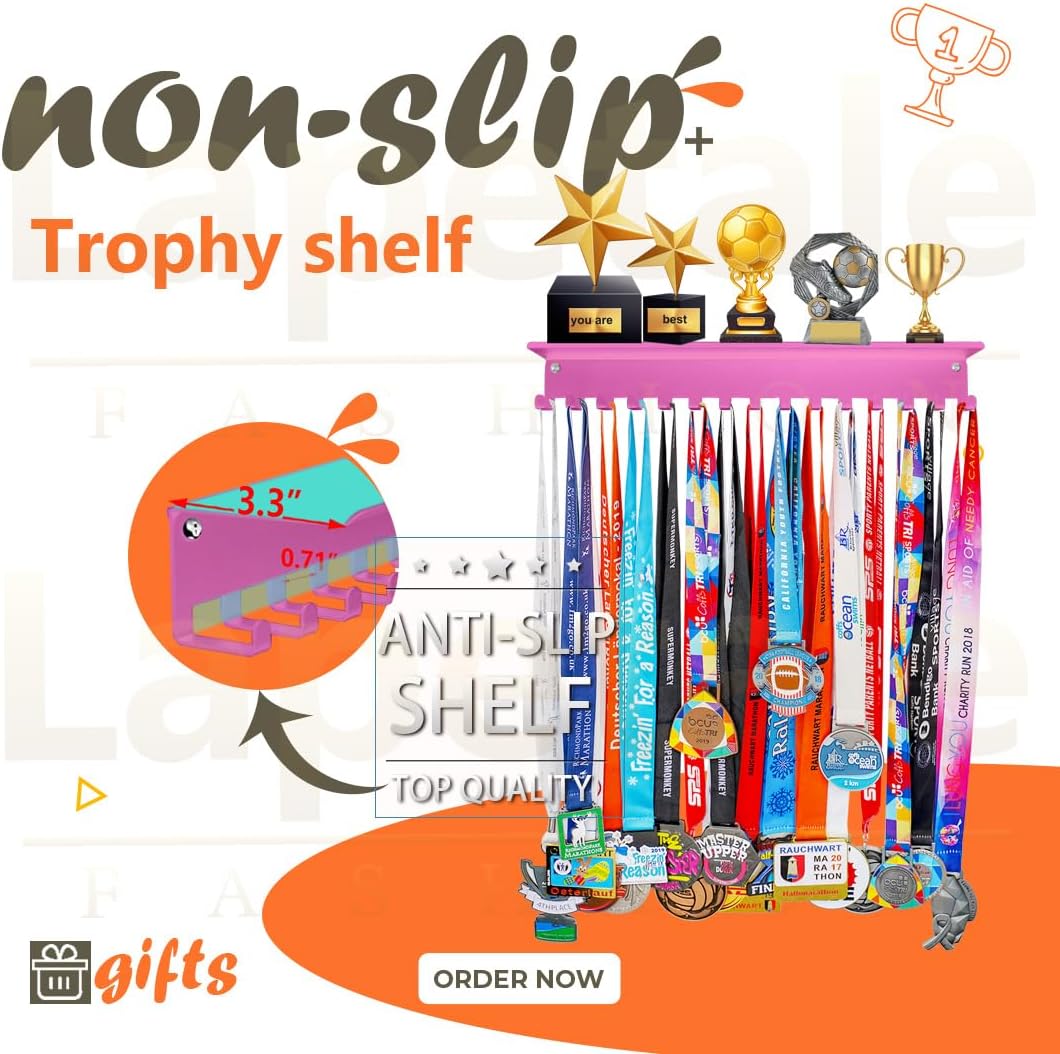 Skiennix Non-Slip Trophy Shelf | Medal Display Rack with 16-Inch Length for Gymnastics, Soccer, Swim
