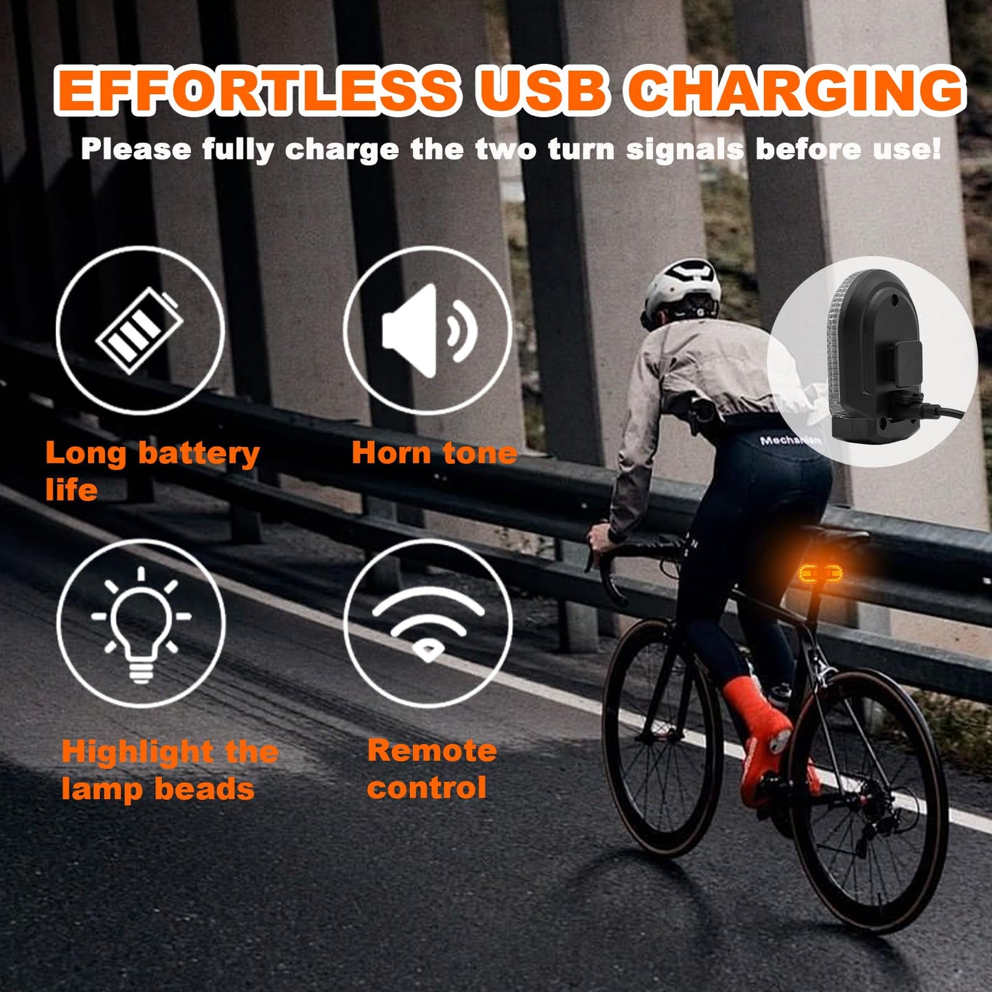 Bike Tail Light with Turn Signal, Bicycle Turn Signals Rear Bike Light Remote Control USB Rechargeable Split 5 Modes Waterproof Bike Taillights Can be Mounted on Front and Rear