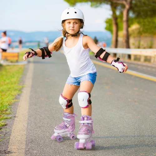 MammyGol Adjustable Kids Roller Skates for Girls or Boys, Underwater Landscapes Quad Skates with All Light Up Wheels for Indoor Outdoor Sports