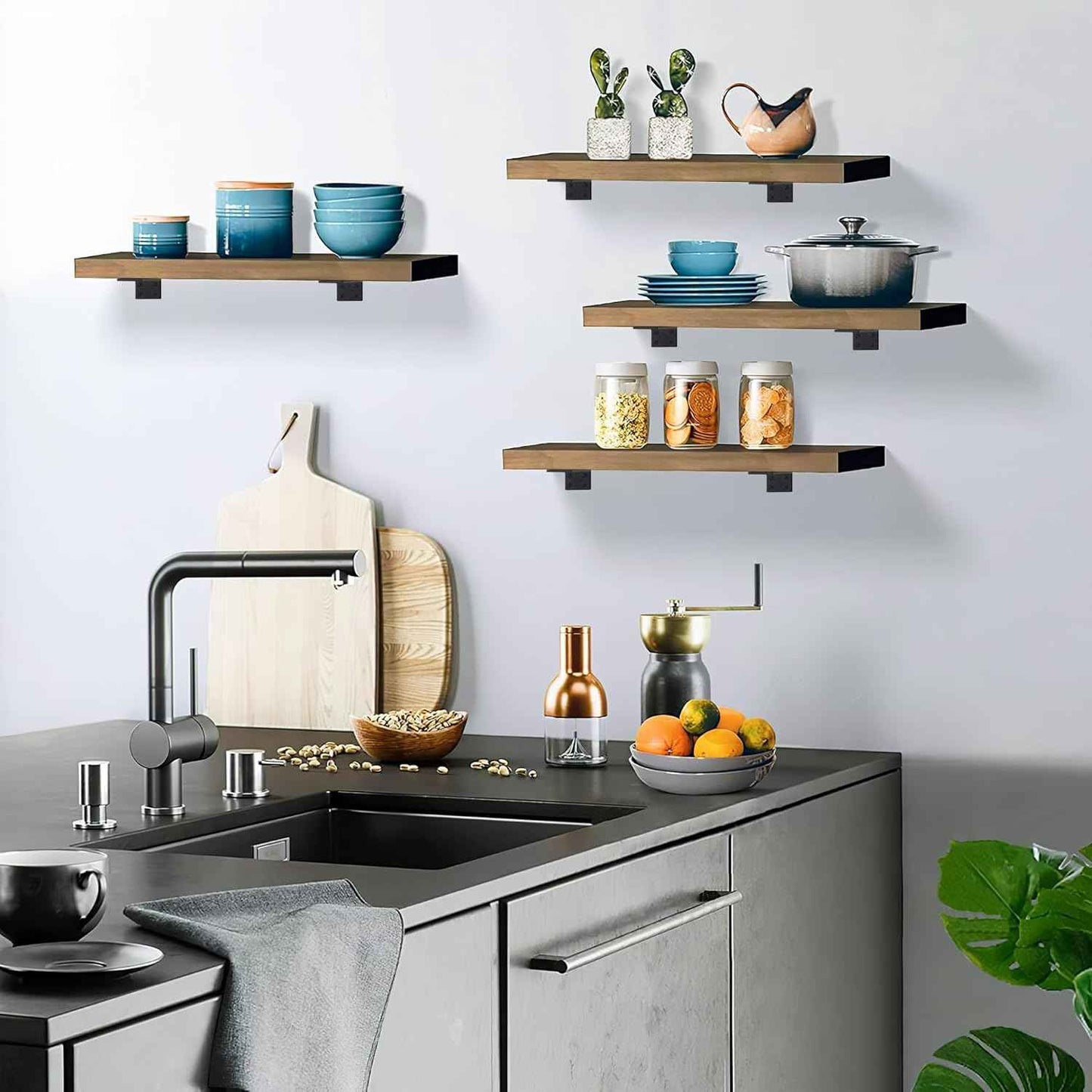 Floating Shelf Brackets 6 inch, Heavy Duty Wall Shelf Brackets 6 Pack for Shelves Support, Hidden Metal L Brackets with Mounting Hardware (1/5'' Thick)