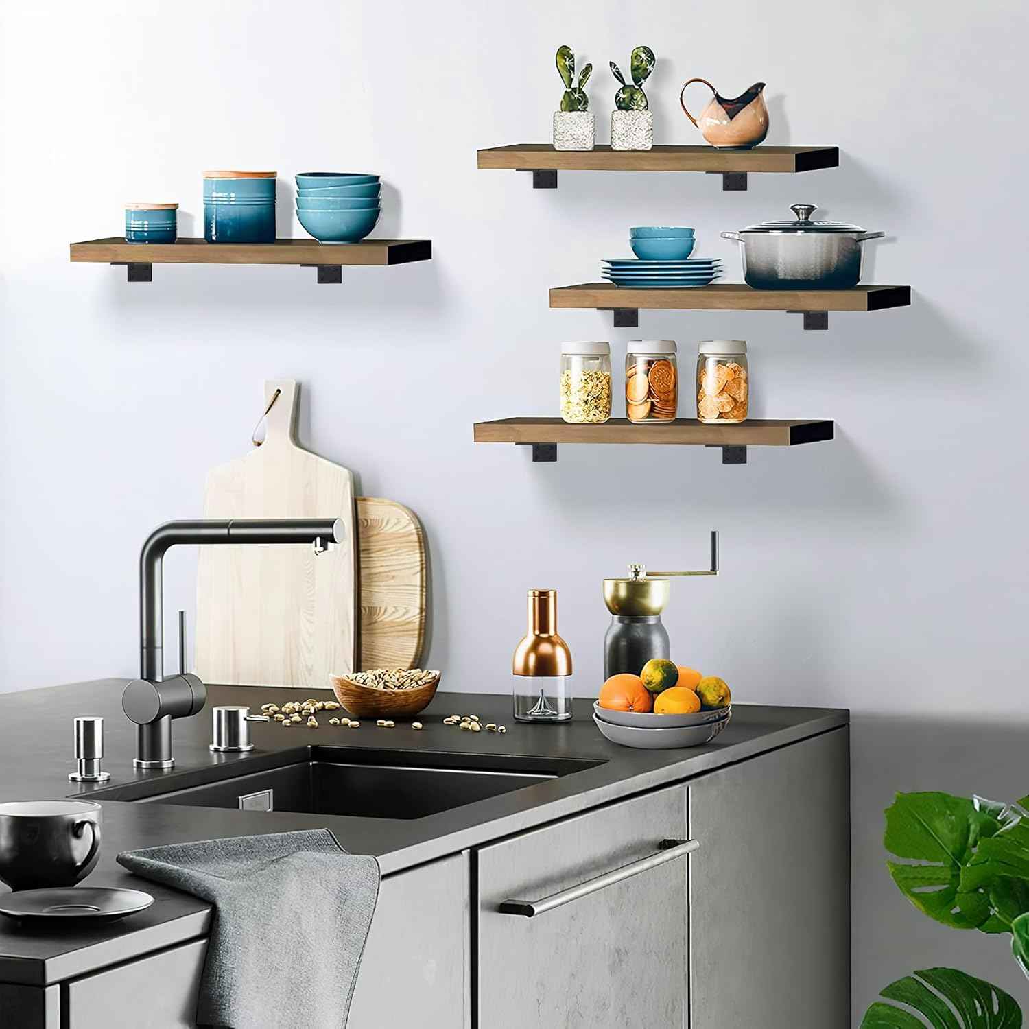 Floating Shelf Brackets 6 inch, Heavy Duty Wall Shelf Brackets 6 Pack for Shelves Support, Hidden Metal L Brackets with Mounting Hardware (1/5'' Thick)