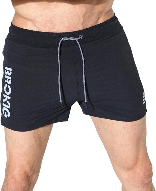 BROKIG Men's 5" Gym Shorts - Lightweight Bodybuilding Workout Shorts with Zipper Pockets