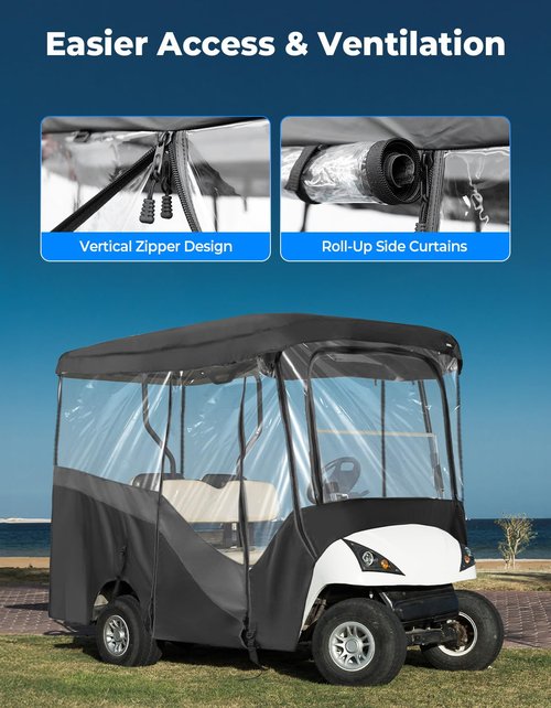 KEMIMOTO Golf Cart Enclosure, 4 Passenger Golf Cart Rain Cover, 600D Waterproof Driving Enclosure with Clear PVC Windshield for Extended Roof Golf Cart