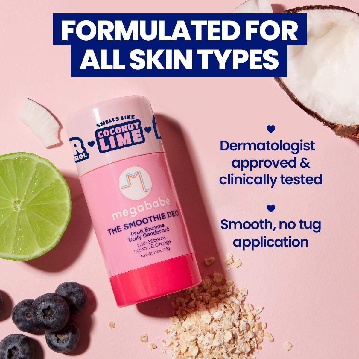 Megababe Daily Deodorant - Aluminum-Free Smoothie Deo with 72-Hour Odor Protection | Coconut & Fruit Enzymes | 2.6 oz