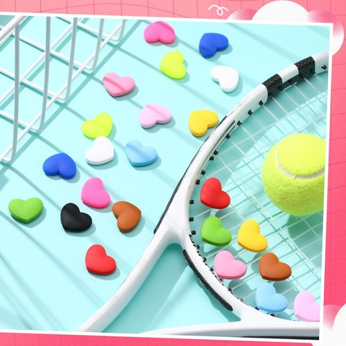 HappyAlley 24 Pcs Colorful Tennis Vibration Dampener Heart Shaped Silicone Racket Shock String Absorbers Tool for Women Men Gift Tennis Supplies, 12 Colors