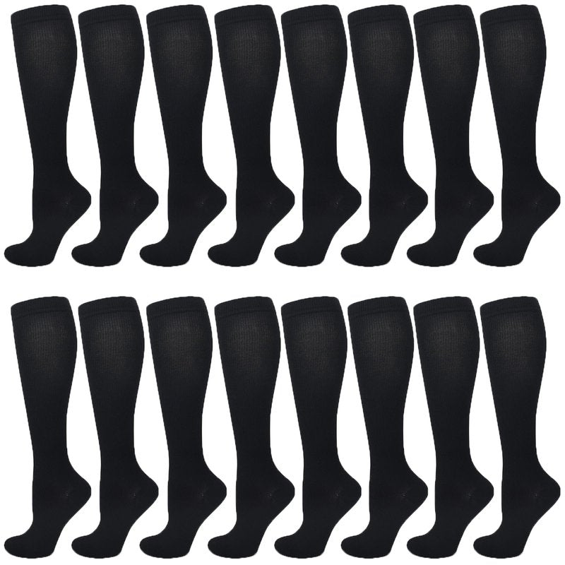 8 Pairs Copper Compression Socks for Men Circulation 15-20 mm Hg Knee High Stockings for Running Hiking Climbing Cycling (US, Alpha, XXL, Regular, Regular, Pure Black)