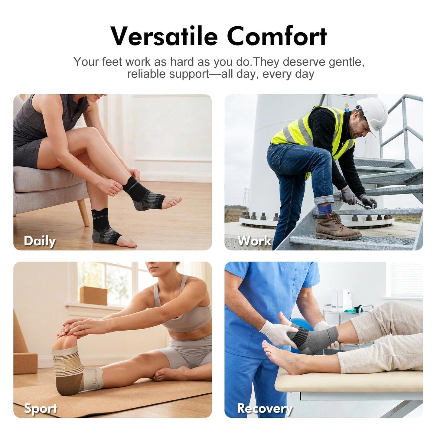 6 Pairs Plantar Fasciitis Socks for Men & Women, Ankle Brace Compression Socks with Arch Support for Achilles Tendonitis, Heel Pain, Swelling & Arthritis Relief, Black, Nude, Navy, Large