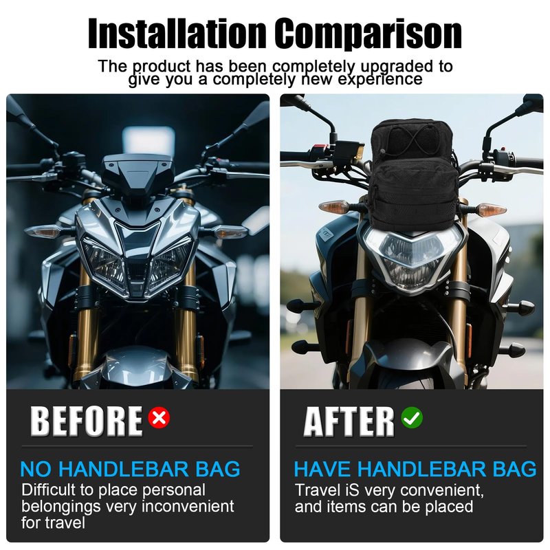 WODHMIEY Handlebar T - Bar Bag Handle Bags,Motorcycle Handle Bar Bag,3L Motorcycle Front Fork Bag with Orange Lining for Handlebar, Windshield, Tail Rack or Side Rack